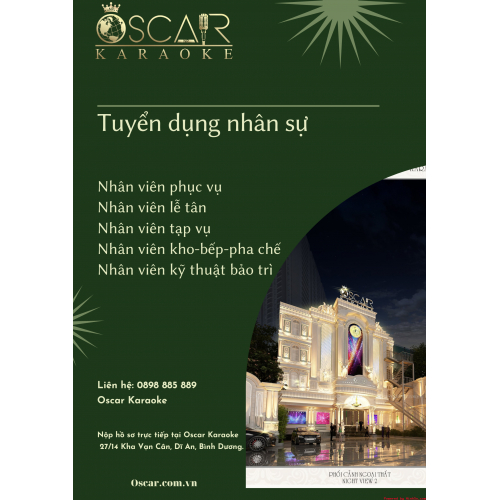 Oscar Karaoke Tuyển Dụng Nhân Viên Phục Vụ